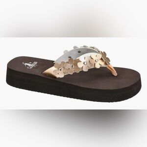 Corky’s Gold Metallic Embellished Sandals - Brown and Gold NWOT